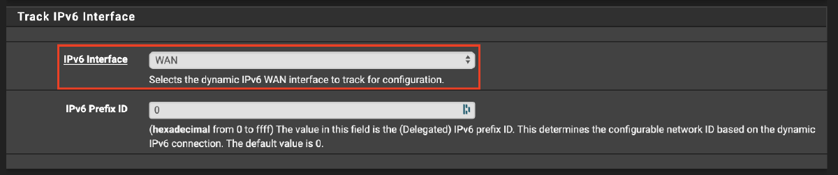 LAN Interface IPv6 Track Interface WAN