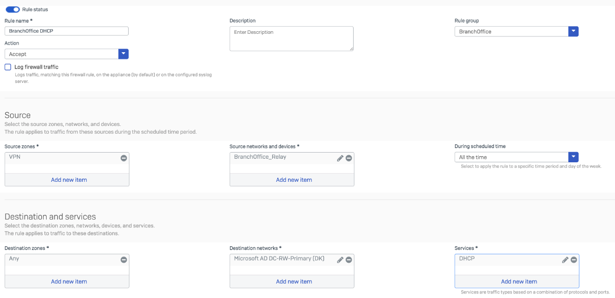 Firewall Rule HQ DHCP