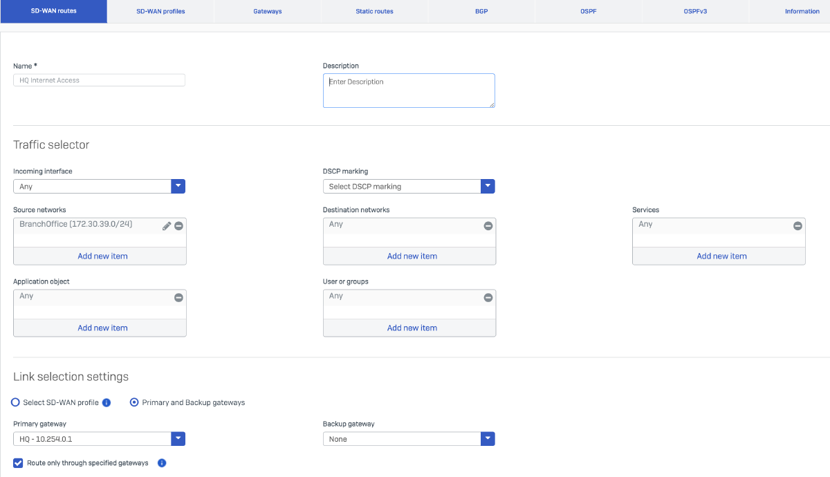 SD-WAN Route on Branch Office